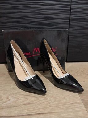 Anne Michelle Black Patent Pointed Toe Stiletto Heels